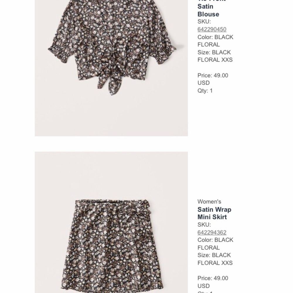 Abercrombie & Fitch satin wrap skirt & tie blouse